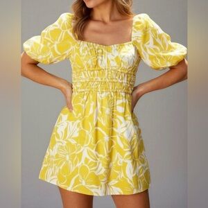 Faithful The Brand Marinelli Mini Dress M Puff Sleeves El Marsa Floral Print